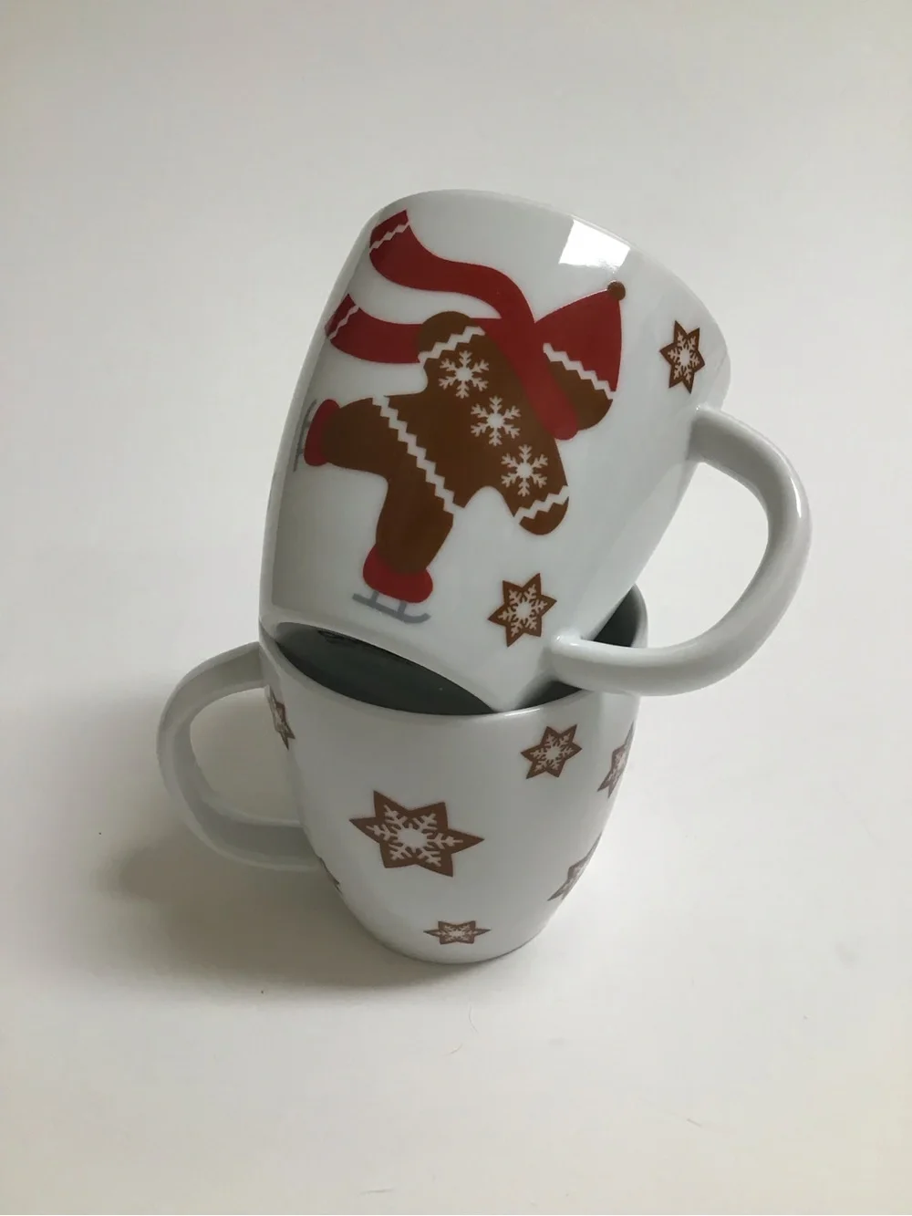 Crate & Barrel Christmas Espresso Mugs SET OF 2 Kids Gingerbread Man Snowflakes
